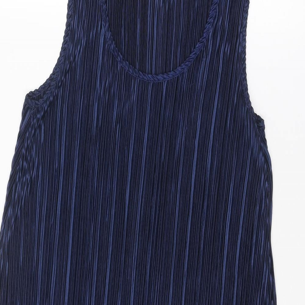 H&M Womens Blue Striped Polyester A-Line Size S Round Neck Pullover