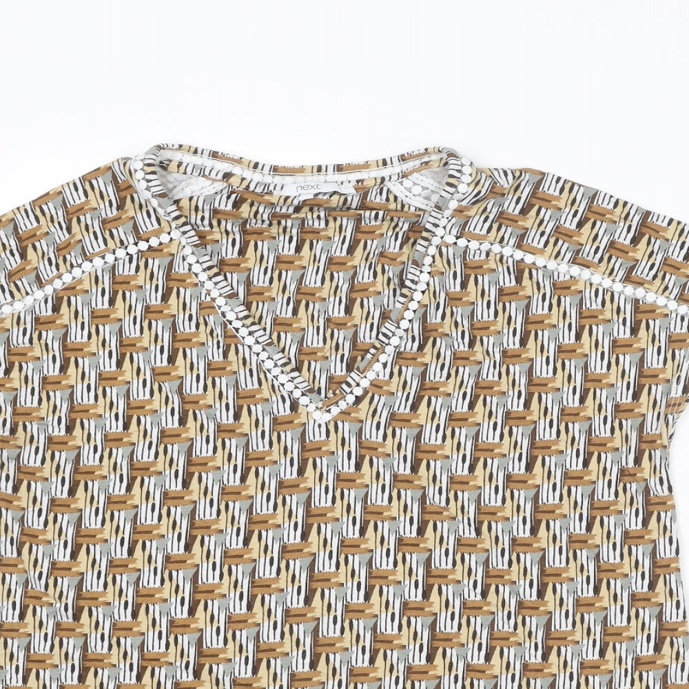 NEXT Womens Multicoloured Geometric Viscose Basic Blouse Size 12 V-Neck