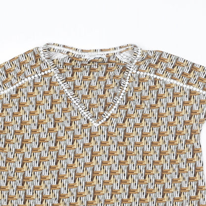 Next Womens Multicoloured Geometric Viscose Basic Blouse Size 12 V-Neck