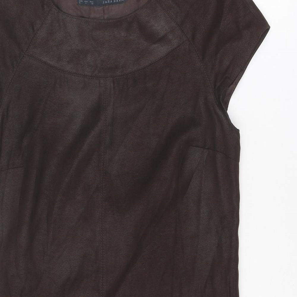 Zara Womens Brown Polyester Shift Size S Round Neck Pullover