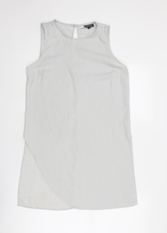 Topshop Womens Grey Polyester Basic Tank Size 10 Round Neck - Asymmetric Hem