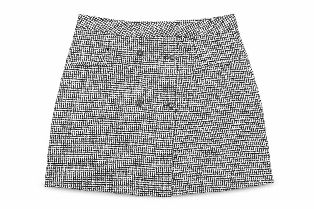 NEXT Womens Black Geometric Polyester A-Line Skirt Size 36 in Button - Houndstooth pattern
