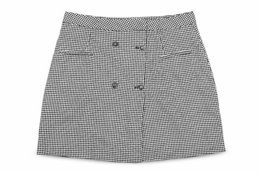 Next Womens Black Geometric Polyester A-Line Skirt Size 36 in Button - Houndstooth pattern