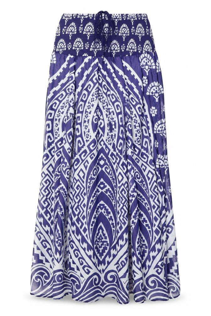 Monsoon Womens Blue Geometric Polyester Maxi Size L Off the Shoulder Pullover