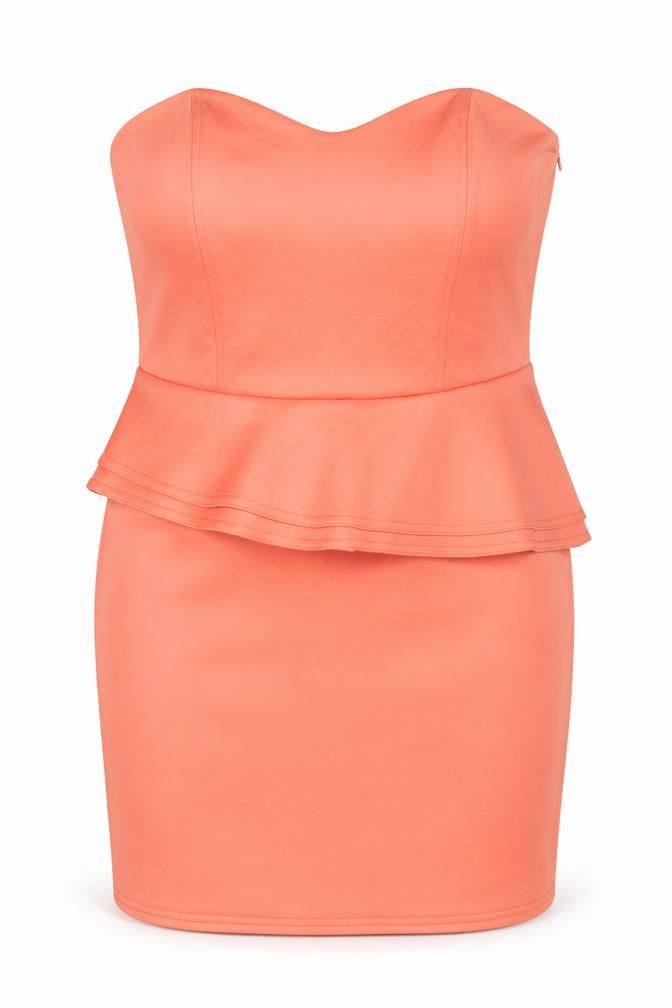 New Look Womens Orange Polyester Mini Size 16 Sweetheart Zip - Strapless Peplum