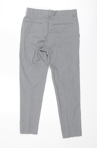 Back view of ASOS men’s grey polyester chino trousers, size 30, in, 26-inch leg regular zip