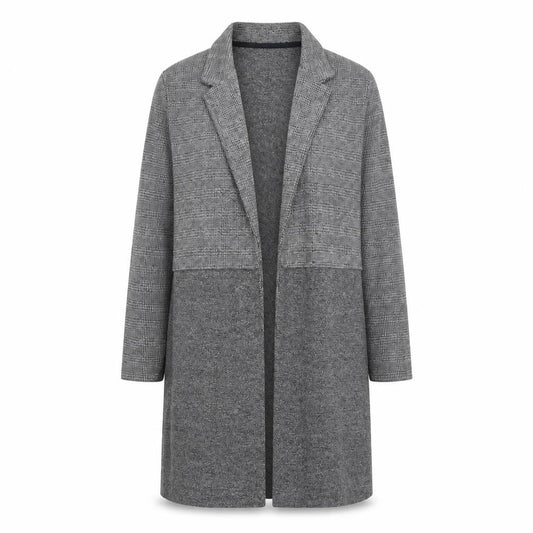 Front view of Miss Selfridge women’s grey plaid overcoat coat, size UK 10