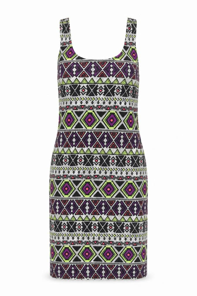 Divided by H&M Womens Multicoloured Geometric Cotton Tank Dress Size XS Scoop Neck Pullover