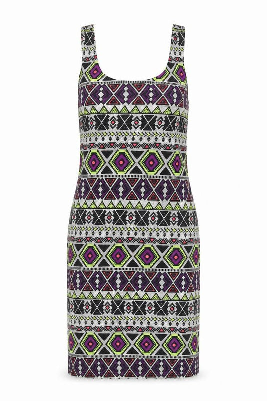 Divided by H&M Womens Multicoloured Geometric Cotton Tank Dress Size XS Scoop Neck Pullover