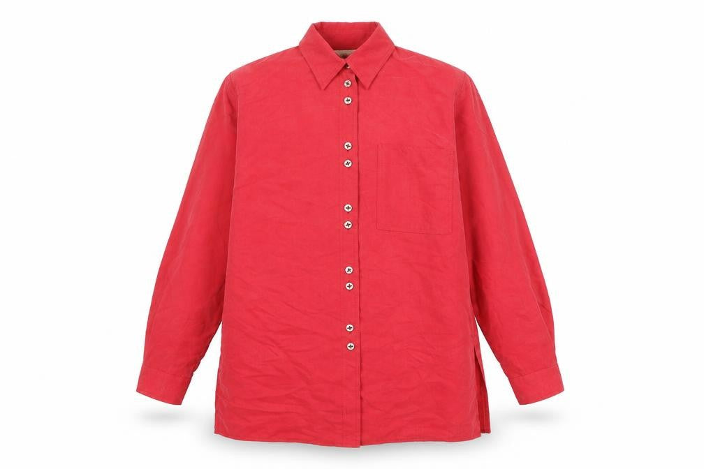 Design Essentials Womens Red Polyester Basic Button-Up Size 14 Collared