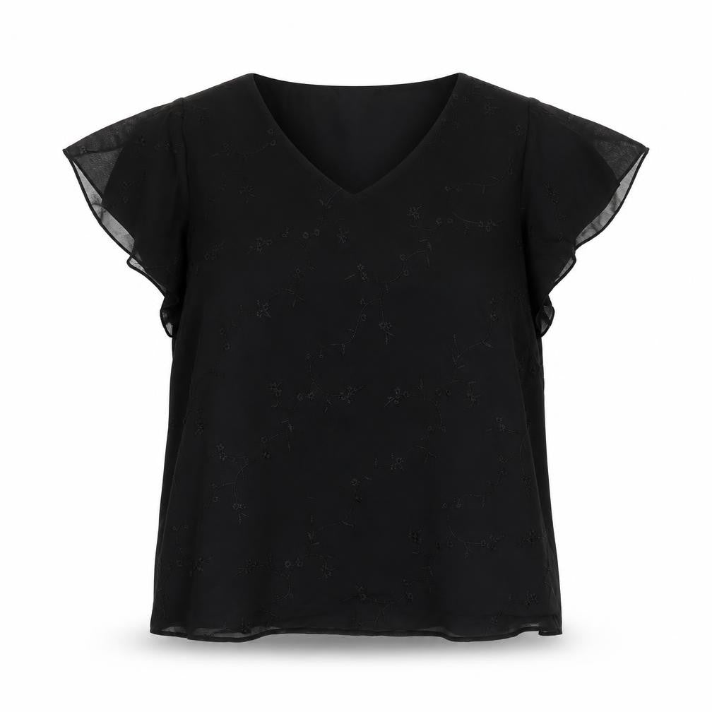 Classics Womens Black Polyester Basic T-Shirt Size 20 V-Neck
