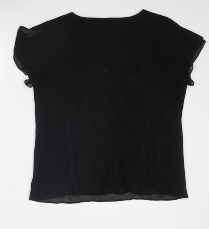 Classics Womens Black Polyester Basic T-Shirt Size 20 V-Neck