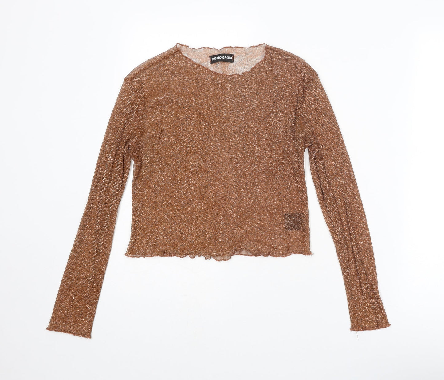 MOMOKROM Womens Brown Polyamide Basic T-Shirt Size 8 Round Neck