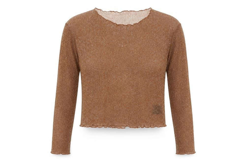 MOMOKROM Womens Brown Polyamide Basic T-Shirt Size 8 Round Neck