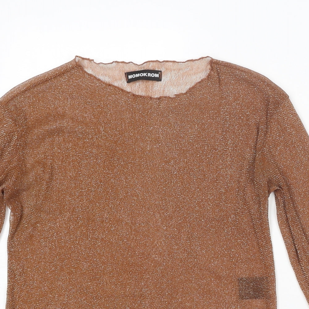 MOMOKROM Womens Brown Polyamide Basic T-Shirt Size 8 Round Neck