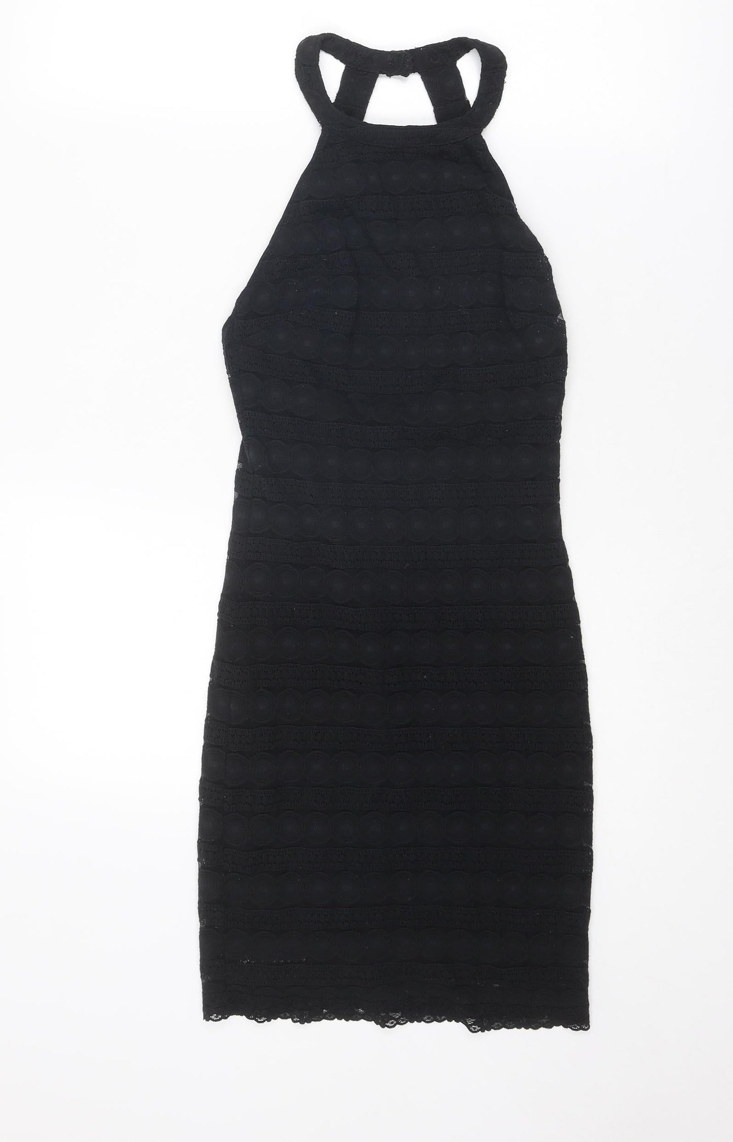 Topshop Womens Black Nylon Shift Size 8 Halter Button - Open Back
