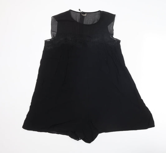 Zara Womens Black Polyester Playsuit One-Piece Size L L3 in Zip