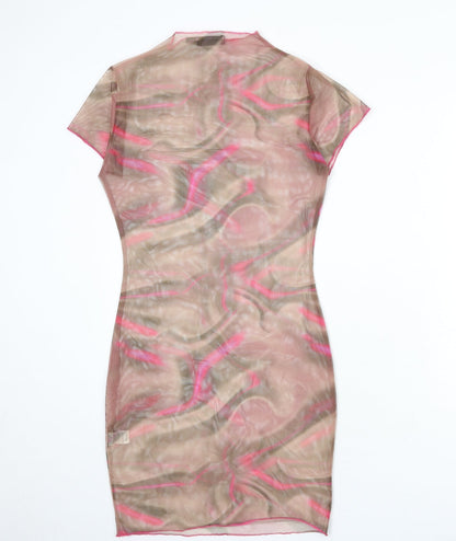 PRETTYLITTLETHING Womens Multicoloured Geometric Polyester Bodycon Size 12 Mock Neck Pullover