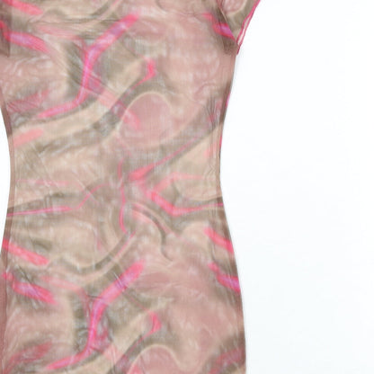 PRETTYLITTLETHING Womens Multicoloured Geometric Polyester Bodycon Size 12 Mock Neck Pullover