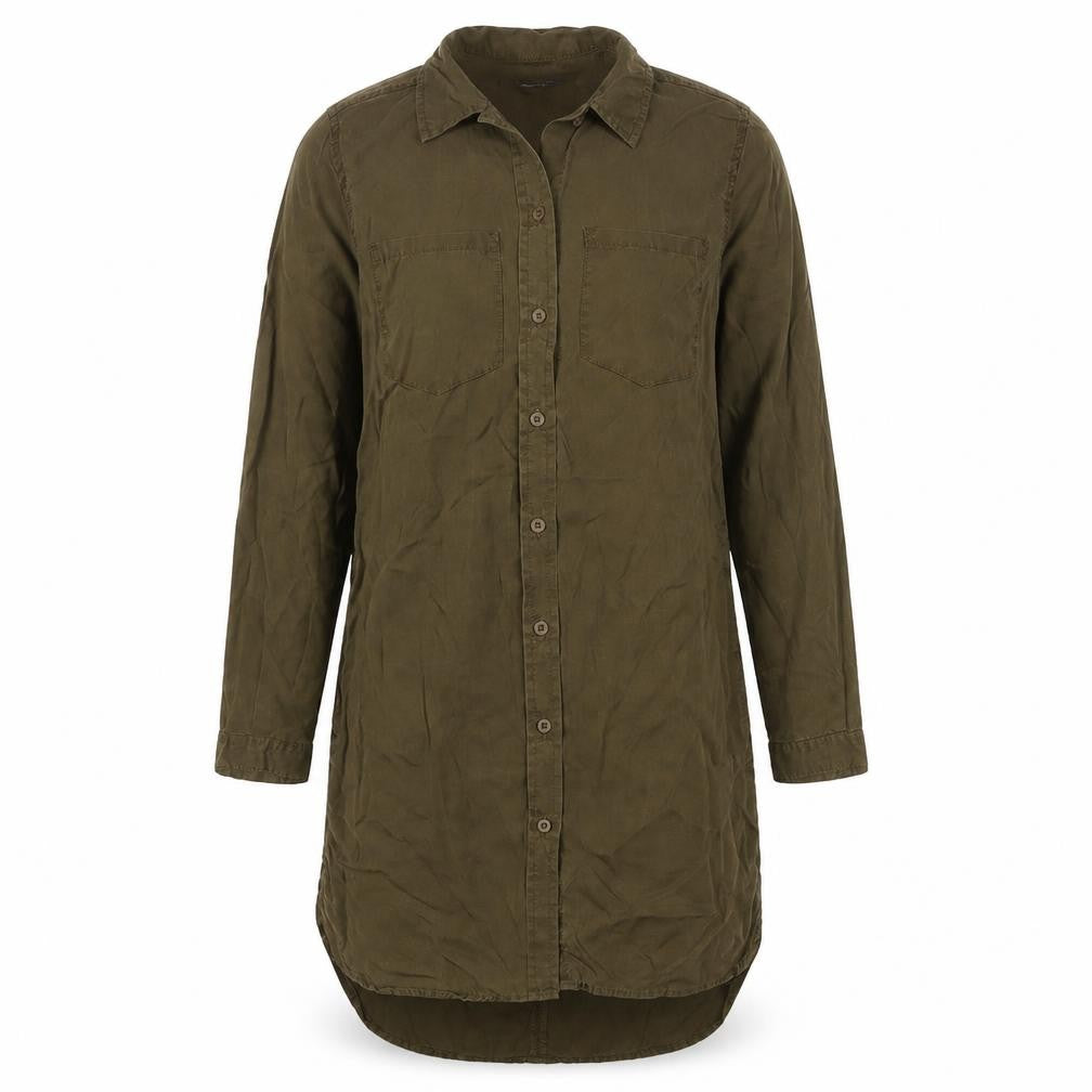 French Connection Womens Green Lyocell Shirt Dress Size 10 Collared Button