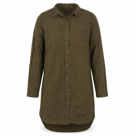 French Connection Womens Green Lyocell Shirt Dress Size 10 Collared Button