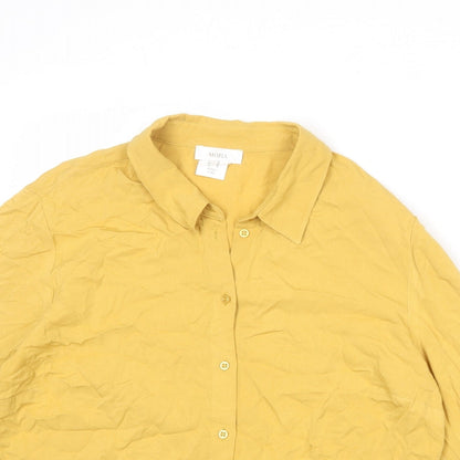Mona Womens Yellow Viscose Basic Button-Up Size 16 Collared