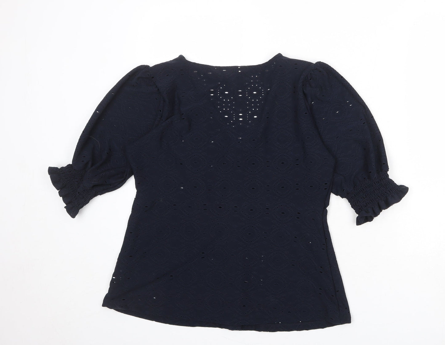 NEXT Womens Blue Polyester Basic Button-Up Size XS V-Neck - Broderie Anglaise