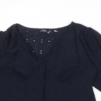 Next Womens Blue Polyester Basic Button-Up Size XS V-Neck - Broderie Anglaise
