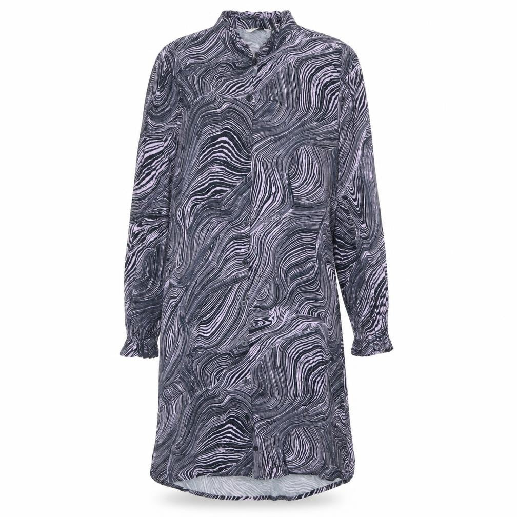 b.young Womens Blue Geometric Viscose Shirt Dress Size 12 Round Neck Button