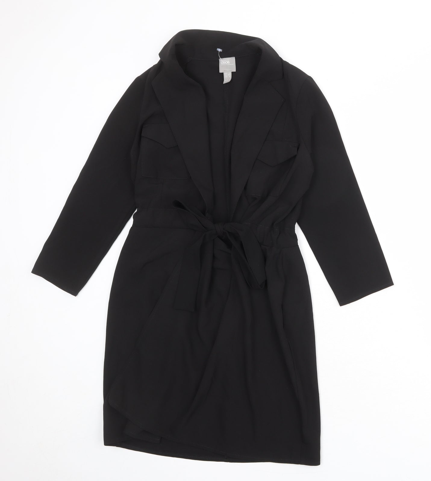 ASOS Womens Black Polyester Jacket Dress Size 6 V-Neck Tie