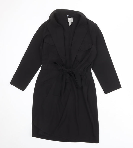 ASOS Womens Black Polyester Jacket Dress Size 6 V-Neck Tie