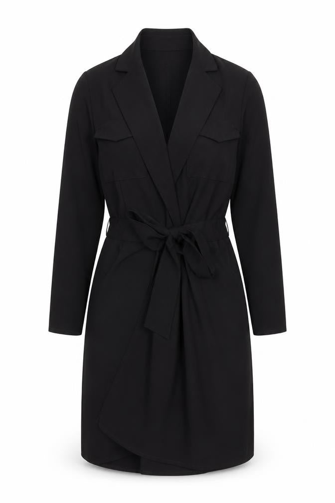 ASOS Womens Black Polyester Jacket Dress Size 6 V-Neck Tie