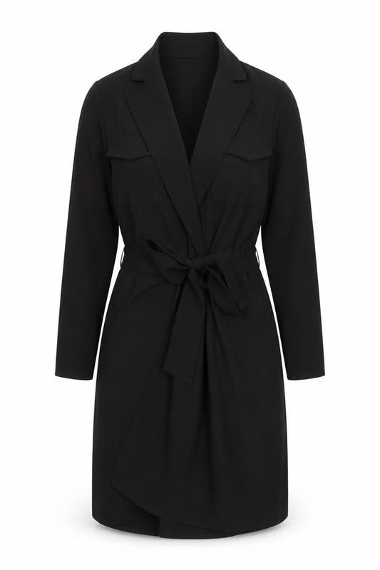 ASOS Womens Black Polyester Jacket Dress Size 6 V-Neck Tie