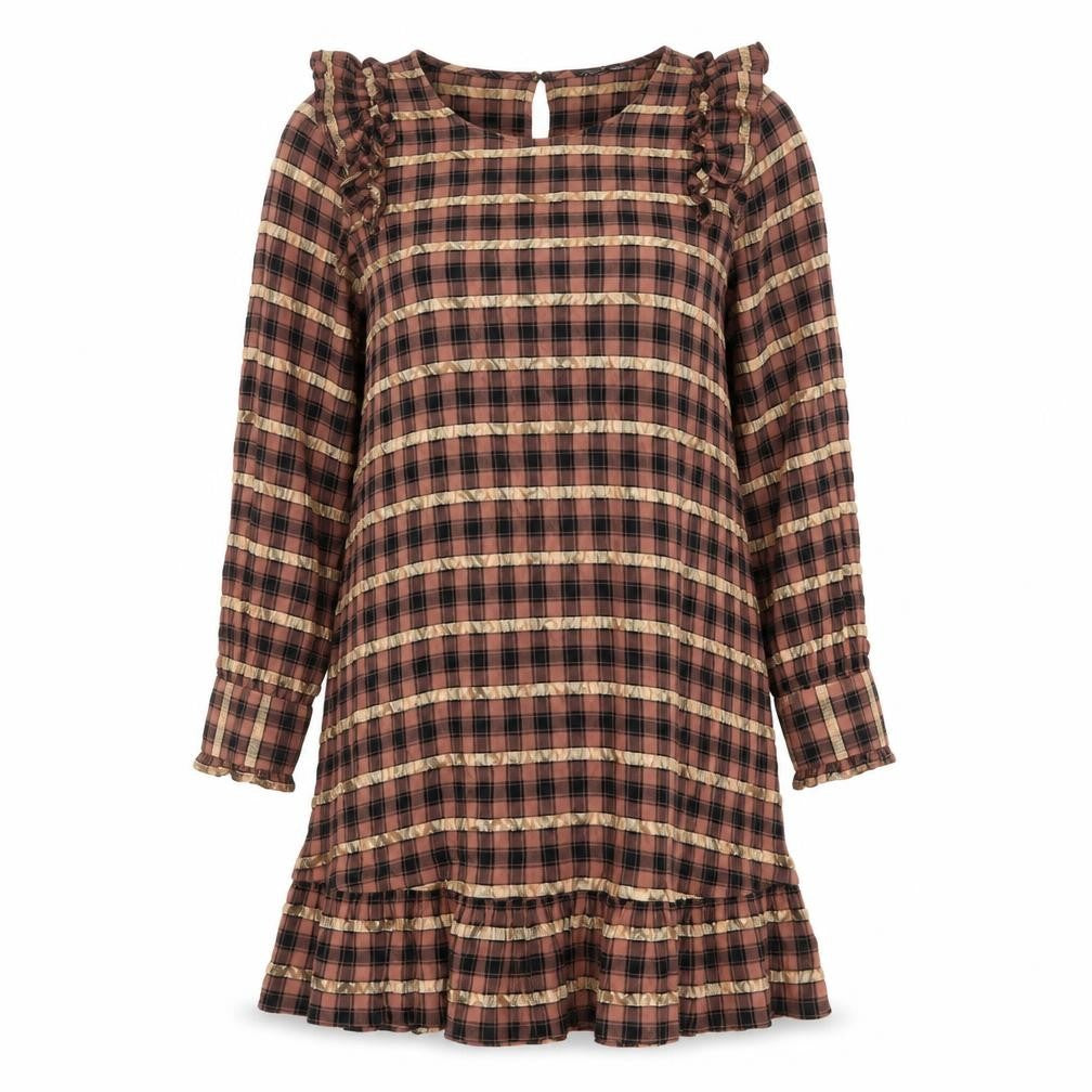Zara Womens Multicoloured Plaid Viscose A-Line Size M Round Neck Button