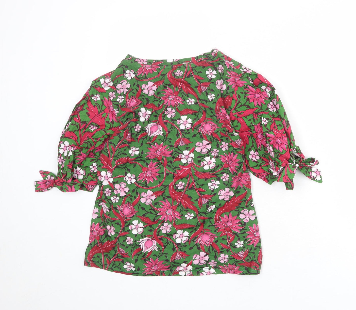 Zara Womens Green Floral 100% Cotton Basic Blouse Size S Round Neck