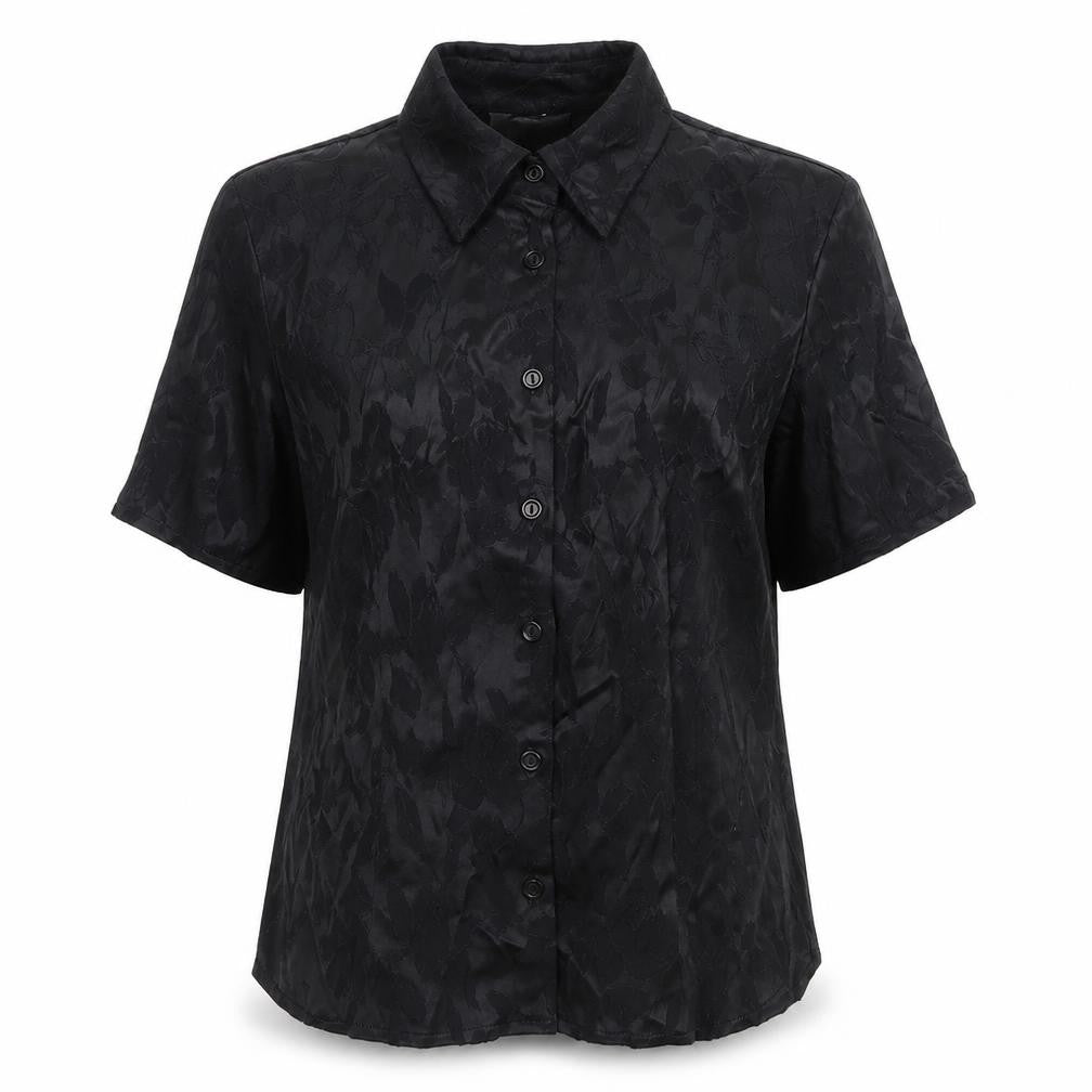 LEO Womens Black Viscose Basic Button-Up Size 10 Collared