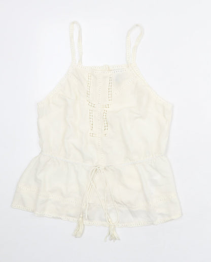 Additional front view of ASOS women’s ivory polyester basic tank, size UK 12, square neck