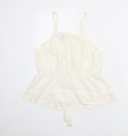 Back view of ASOS women’s ivory polyester basic tank, size UK 12, square neck