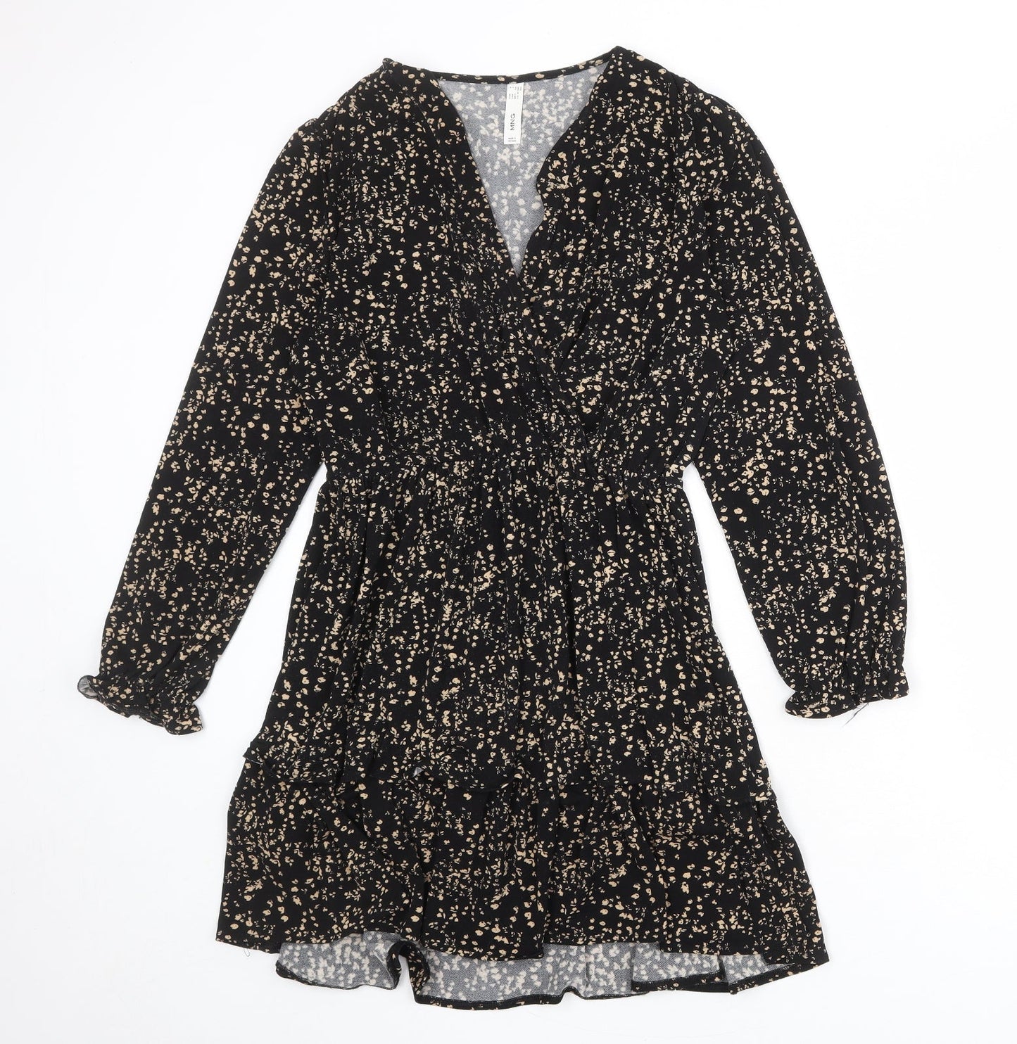 Mango Womens Black Geometric Polyester A-Line Size 8 V-Neck Pullover