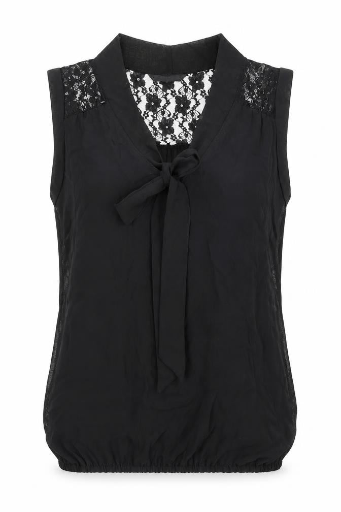 Dorothy Perkins Womens Black Polyester Basic Tank Size 14 V-Neck - Lace Details