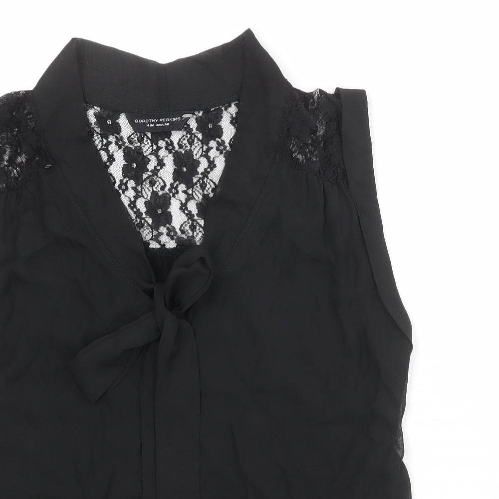 Dorothy Perkins Womens Black Polyester Basic Tank Size 14 V-Neck - Lace Details