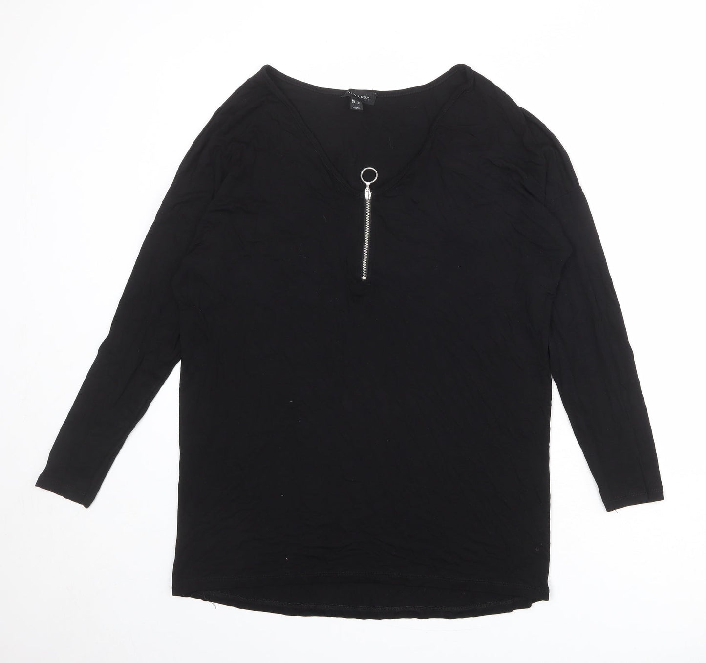 New Look Womens Black Polyester Basic Blouse Size 10 V-Neck