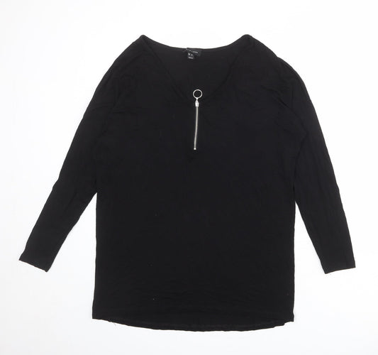 New Look Womens Black Polyester Basic Blouse Size 10 V-Neck