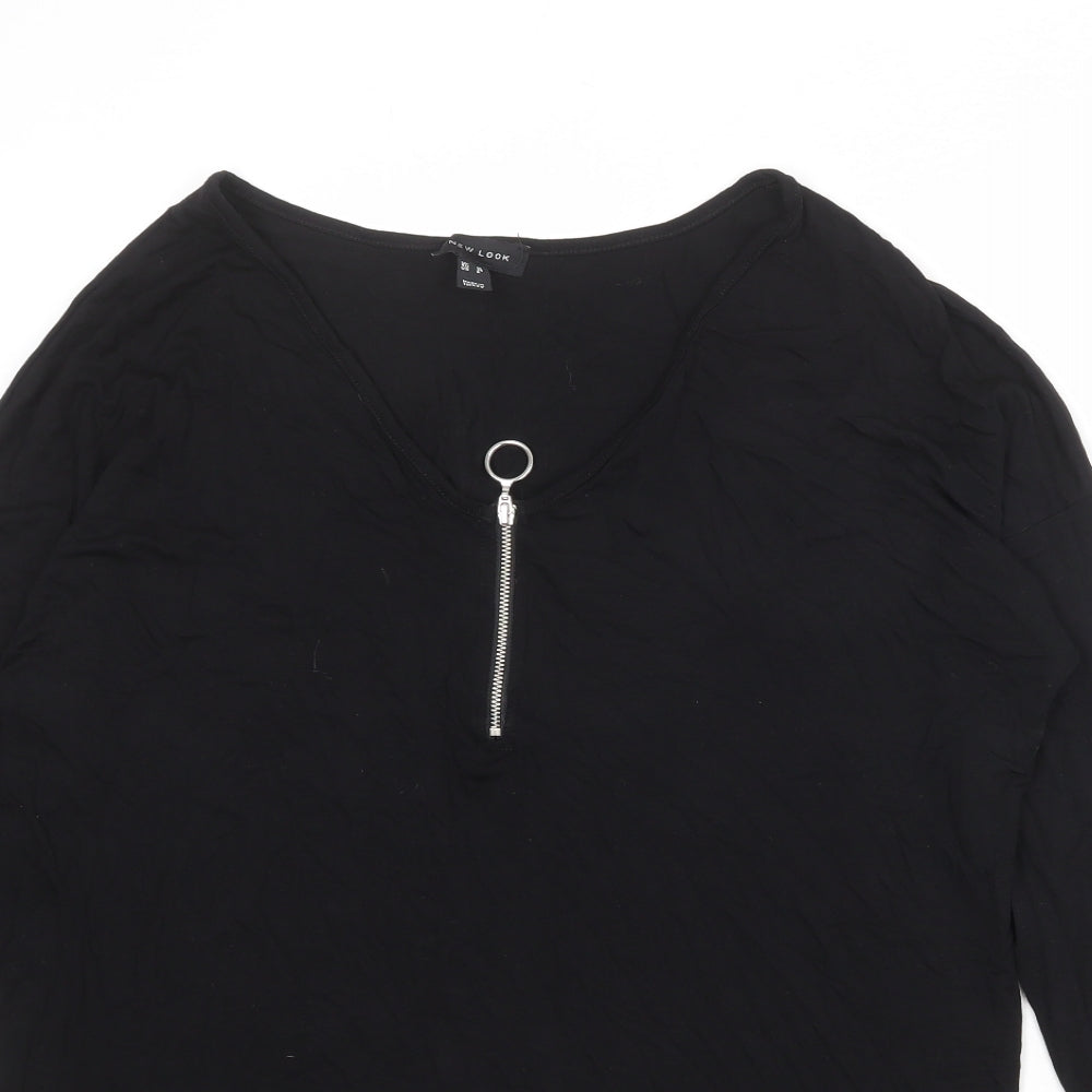 New Look Womens Black Polyester Basic Blouse Size 10 V-Neck