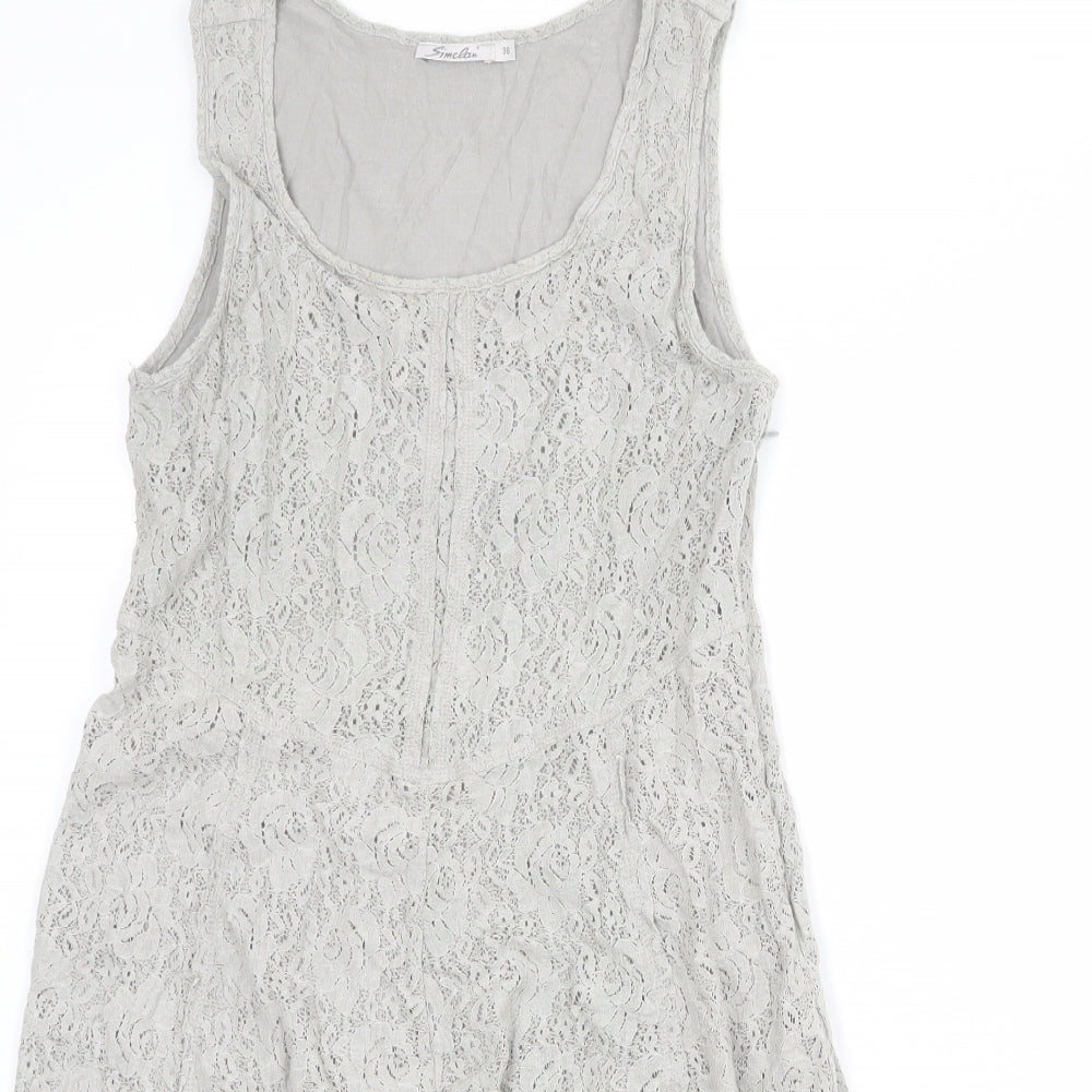 Simclan Womens Grey Geometric Polyester Trapeze & Swing Size 8 Scoop Neck Zip