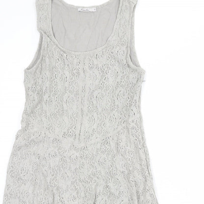 Simclan Womens Grey Geometric Polyester Trapeze & Swing Size 8 Scoop Neck Zip