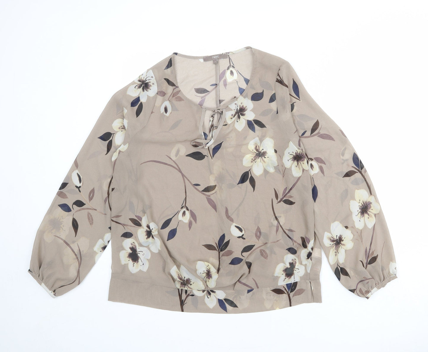 NEXT Womens Brown Floral Polyester Basic Blouse Size 14 Roll Neck