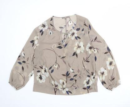 Next Womens Brown Floral Polyester Basic Blouse Size 14 Roll Neck