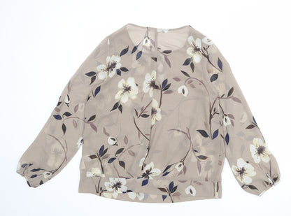 Next Womens Brown Floral Polyester Basic Blouse Size 14 Roll Neck