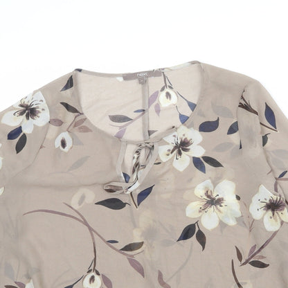 Next Womens Brown Floral Polyester Basic Blouse Size 14 Roll Neck